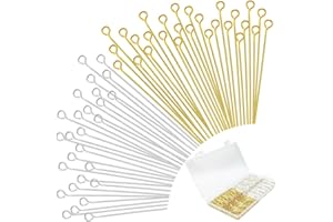 BULRASH 800 Pieces 30mm Eye Pins for DIY Jewelry Craft Making 1.18 Inch Metal End Straight Eye Pins for Bracelet Necklace Earring Pendant Supplies(Eye Pins-Gold and Silver)