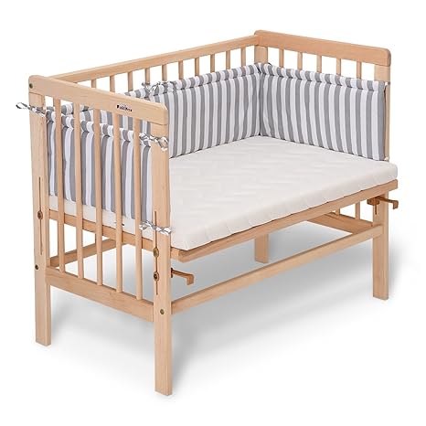 FabiMax 2767 Beistellbett BASIC natur, inkl. Matratze COMFORT und Nestchen Betty grau