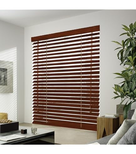 Custom Size Cordless Wood Blinds | 2" Slat Light Filtering Window Treatments | Brown Natural Wood