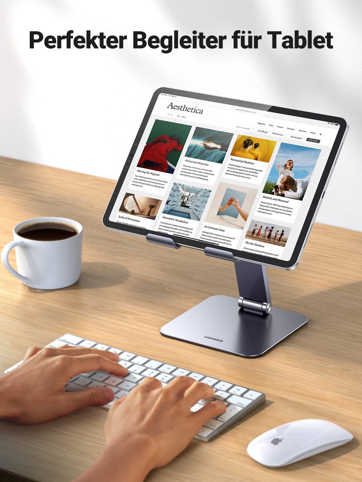 UGREEN Tablet Ständer Höhenverstellbar Halterung Aluminium Verstellbare Höhe Halter kompatibel mit iPad Pro Air Mini 11 12.9 Galaxy Tab S9+ Redmi Pad Huawei MatePad iPhone bis 12,9 Zoll. 4