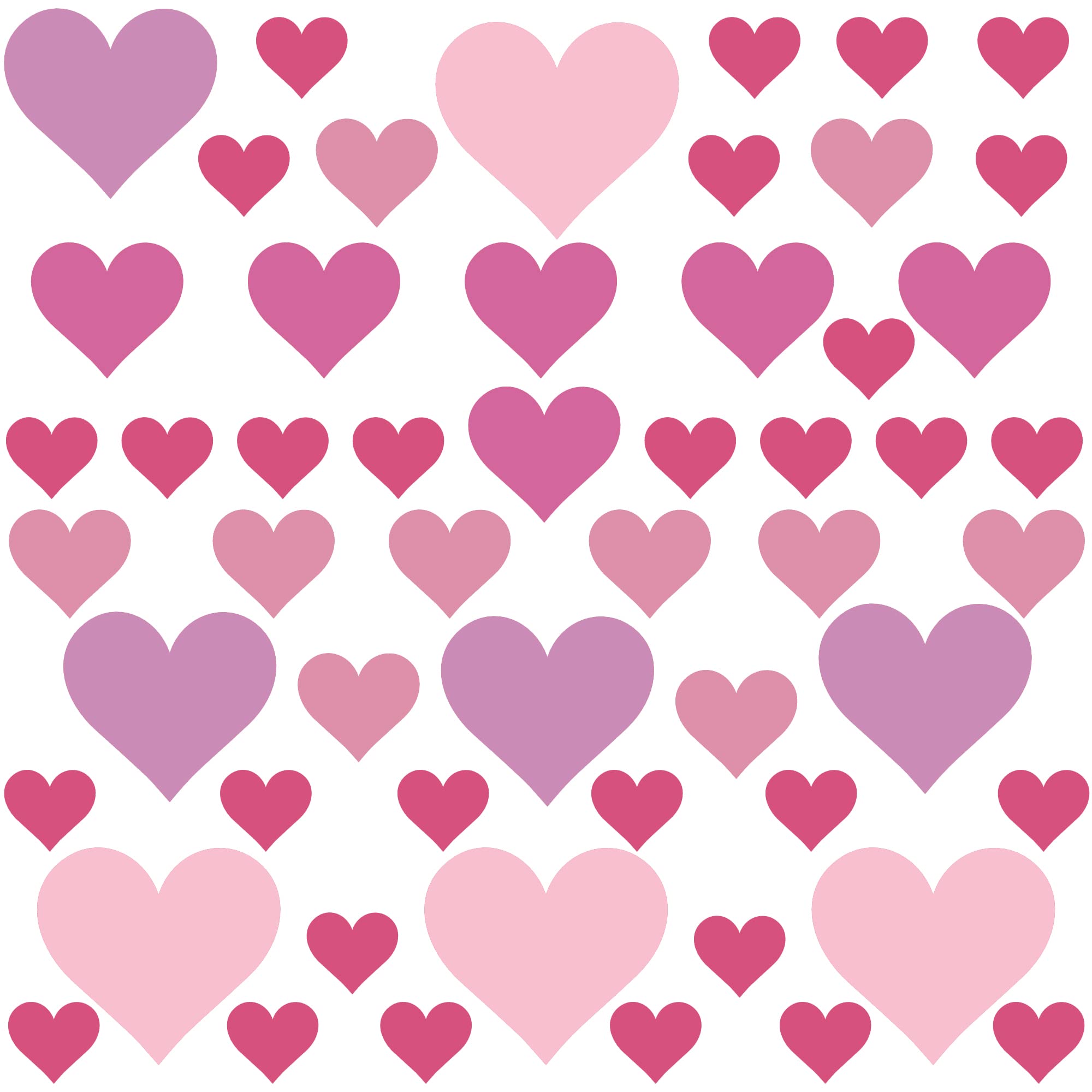 PREMYO Set of 54 Heart Wall Stickers Kids - Nursery Decor Easy to Apply - Decals for Bedrooms for Girls Boys Pastell Pink