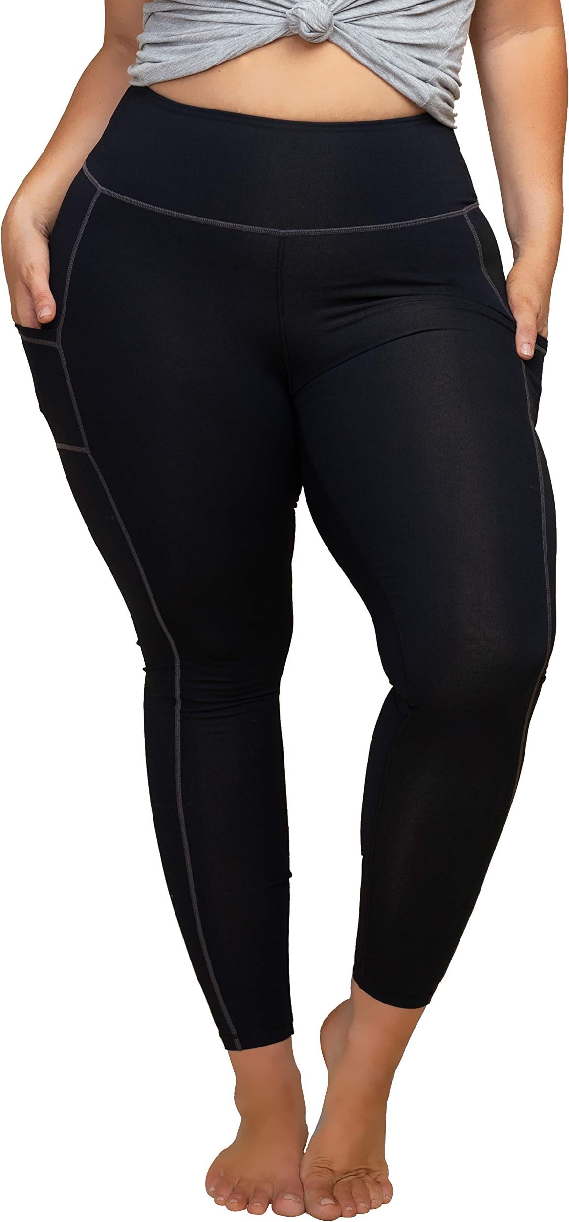 KQUZO Women's Plus Size High Waist 7/8 Compression Workout Leggings with Pocket 27" Inseam