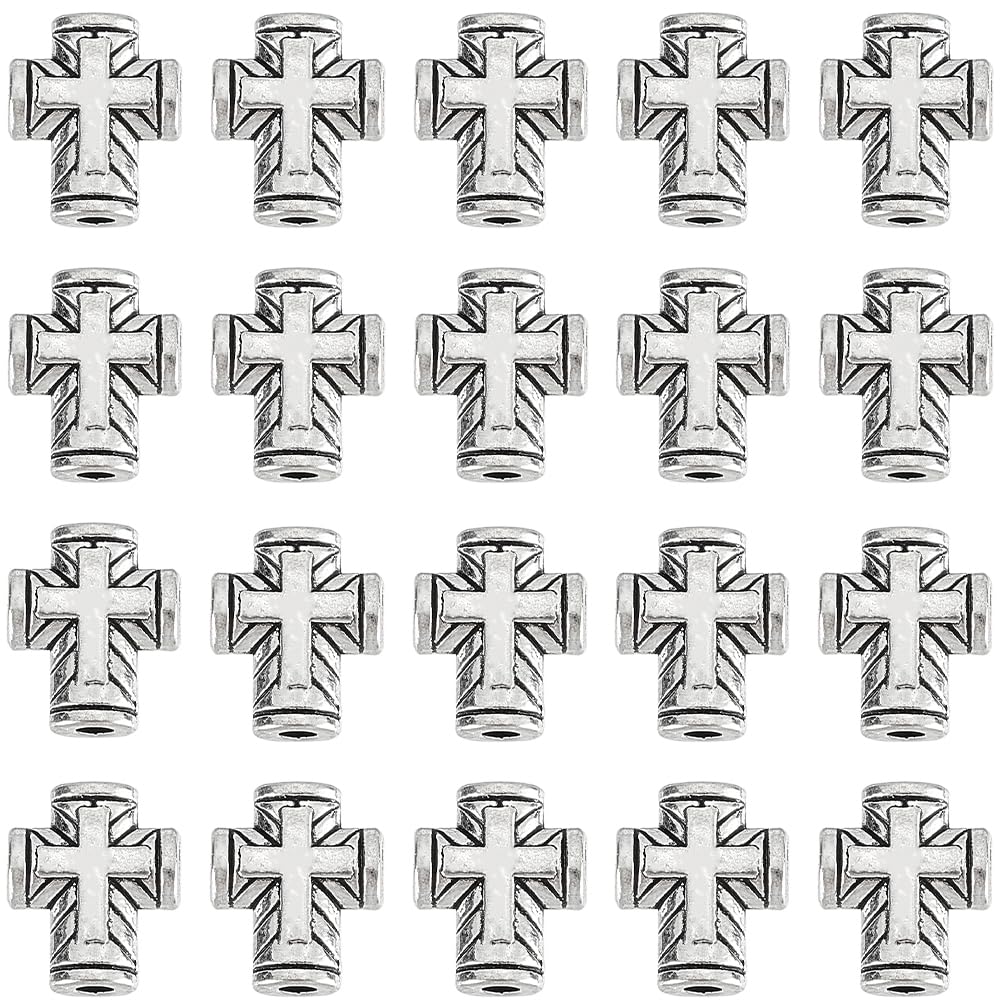 SUNNYCLUE 1 Box 150Pcs Silver Cross Beads Bulk Cross Bead Tibetan Antique Crucifix Spacer Small Alloy Metal Easter Rosary Bead for jewellery Making DIY Crafting Necklace Bracelet Earring Women Beginne