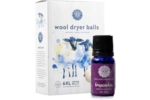 Woolzies Wool Dryer Balls Organic: 6 XL Laundry Balls for Dryer + 10 ml Lavender Essential Oil Combo for use as 100% Pure and Natural Fabric Softener | Best Scented Wool Balls Laundry