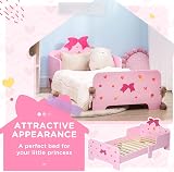 ZONEKIZ Pink Kids Toddler Bed with Safety Rails 143 x 74 x 59cm view 4