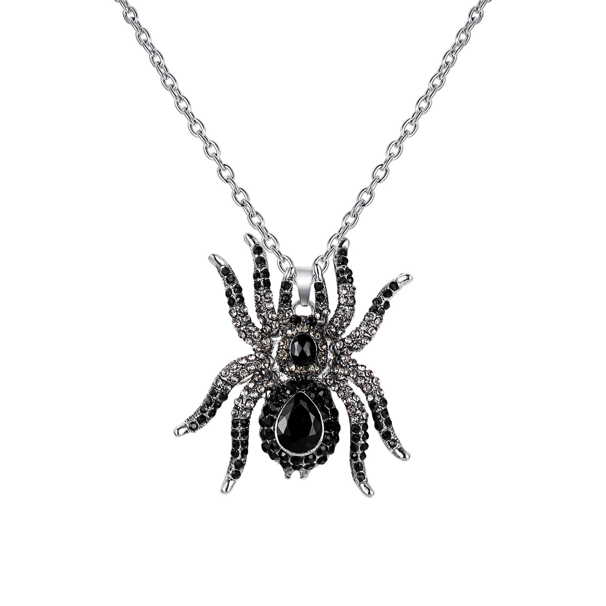 Ever Faith Halloween Black Spider Necklace Austrian Crystal Animal Sweater Long Chain Pendant Necklace