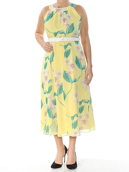 yellow floral midi dress