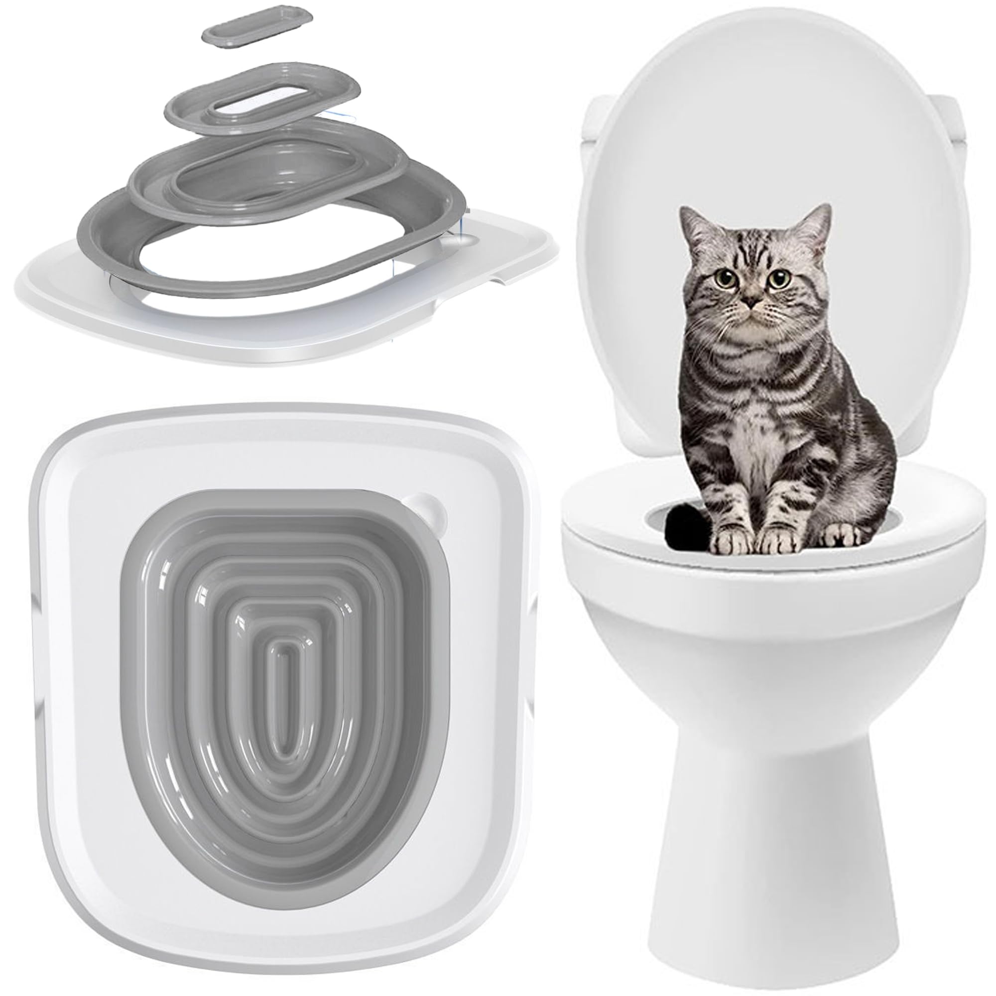 SUQ Cat Toilet, Trainer Cats Toilets, Training Package Reusable Plastic, Pet Toilet Trainer Clean Kit for Training Cats Using Toilets, Easy to Use Convenient and Easy to Clean (Grey)