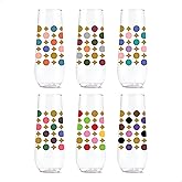 TOSSWARE POP 9oz Flute Designer Series - Shapes 3, SET OF 6, Premium Quality, Recyclable, Unbreakable & Crystal Clear Plastic Printed Champagne Glasses