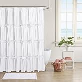 BRHF Farmhouse Ruffle Shower Curtain, White, 72 x 72 in | Decorative Elegant Bathroom Curtain with 12 Holes, Soft Ruched Microfiber Fabric, Vintage Handmade Design