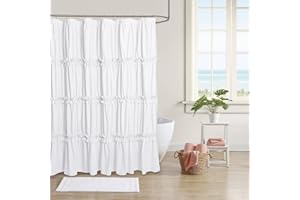 BRHF Farmhouse Ruffle Shower Curtain with Handmade Ruched, Vintage Ruffled Fabric Bathroom Curtains, Decorative Elegant Bathr