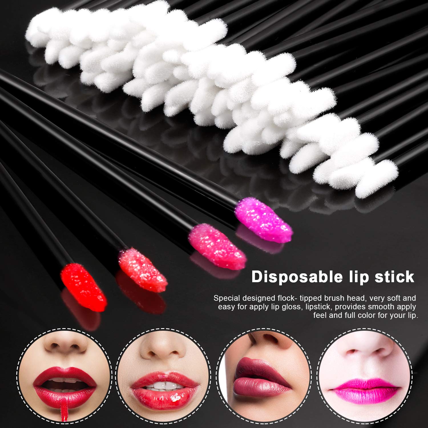 300pcs Disposable Lip Brushes Make Up Brush Lip Gloss Applicators Lipstick Wands Tool Kits Lip gloss Applicators Tester Wands (black) (300): Beauty