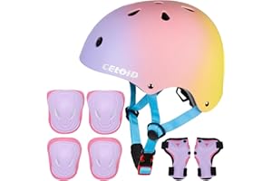 CELOID Kids Bike Skateboard Helmet Pad Set,Toddler Cyling Protective Gear Knee & Elbow Pads Wrist Guards for 5-8-10-12-14-16 Years Girls Boys Bicycle Scooter Roller Skate Inline Skating Rollerblading