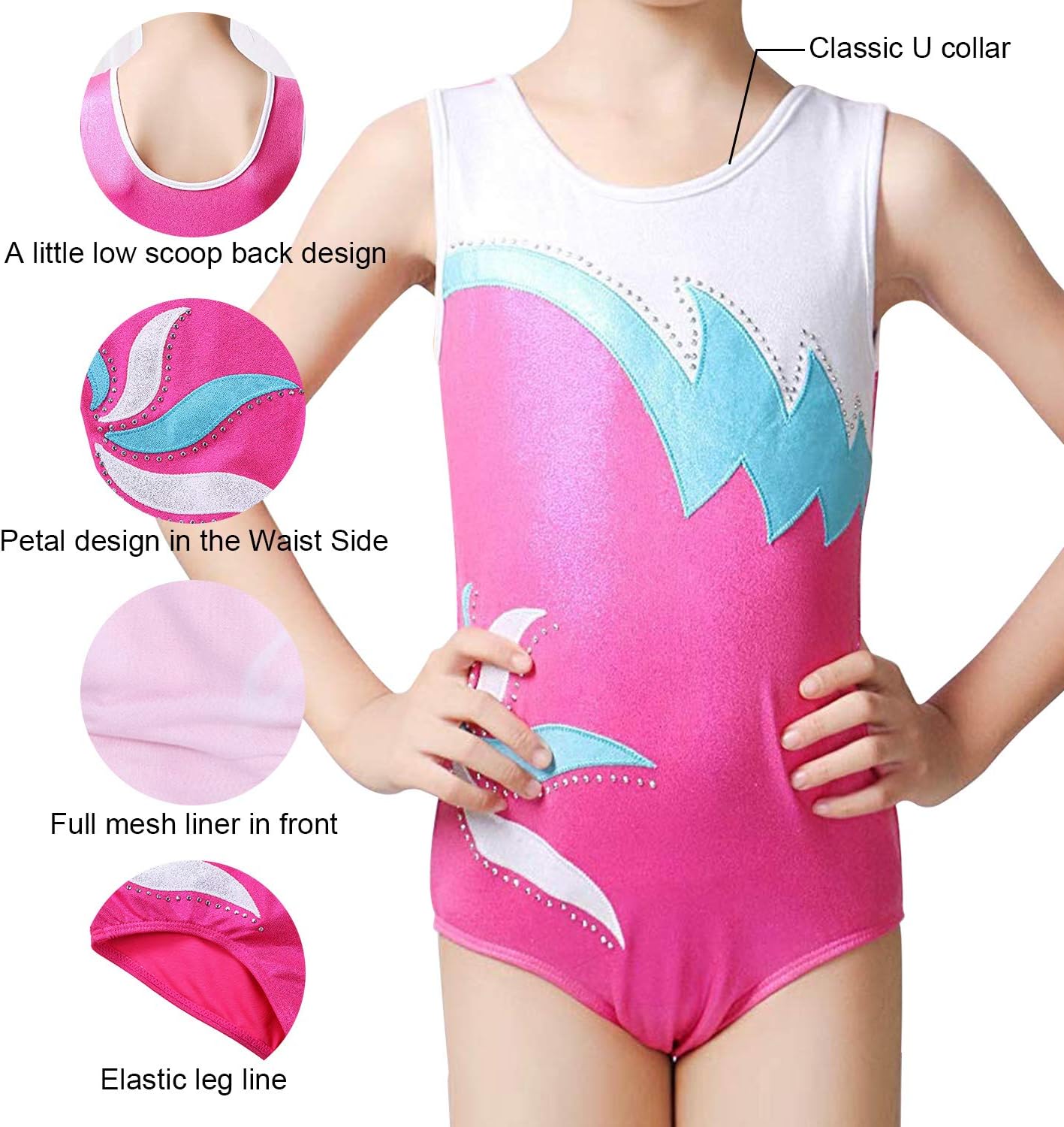Oyolan Body Ginnastica Ragazza Rosso Con Strass - Leotard Danza 9-10 Anni