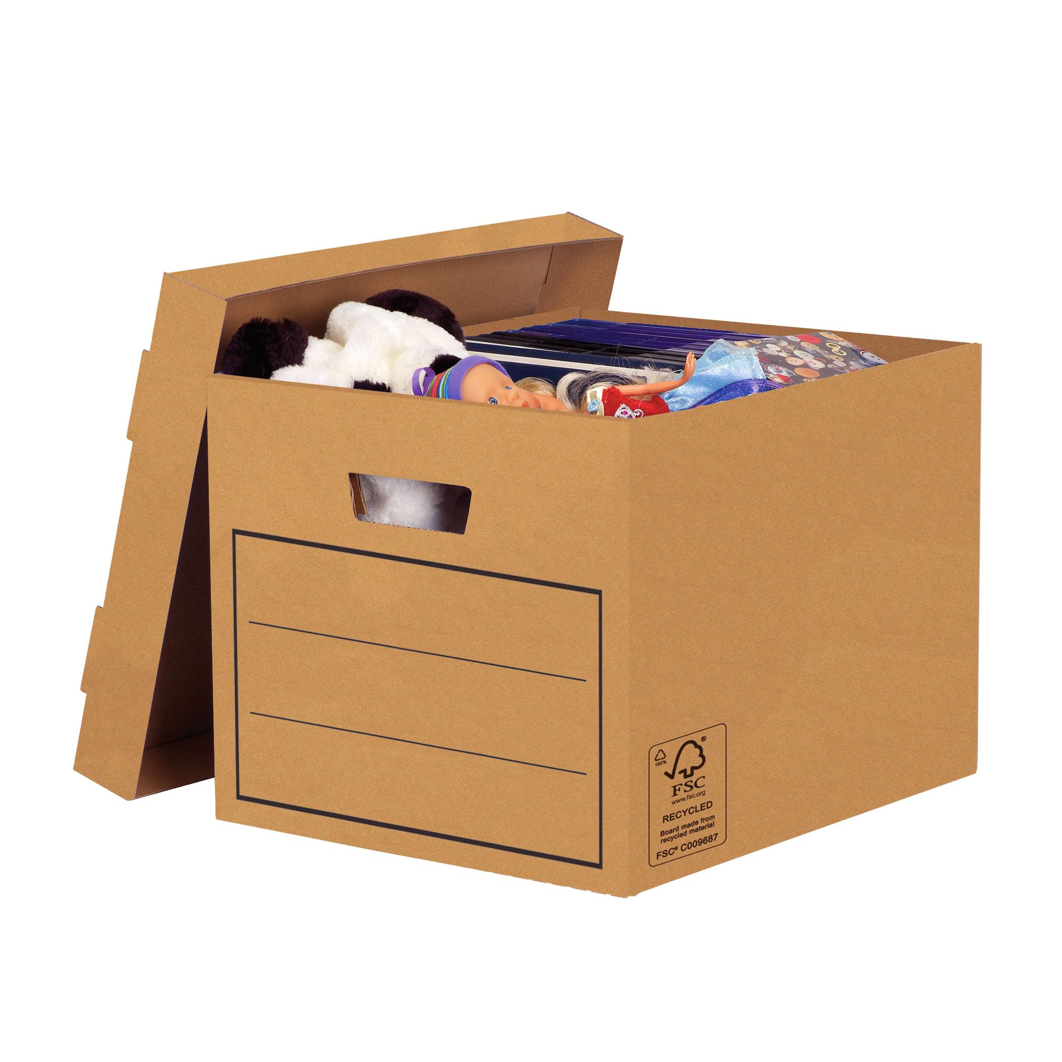 BANKERS BOX 10 Multi-Use Storage Box with Lids - Cardboard Storage Box with Lids for Office Storage - Archive Boxes with Handles - W32.5 x H28.5 x D39cm (Pack of 10) - Brown
