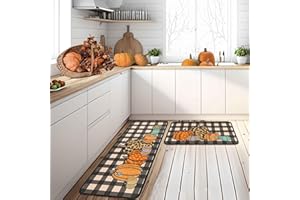 PUTWARE Fall Kitchen Rugs and Mats Set of 2, Thanksgiving Kitchen Rug Non Slip Backing Fall Decorations for Home Seasonal Farmhouse Fall Holiday Autumn Harvest Low-Profile Kitchen Floor Mat 17"X47"+17"X30"