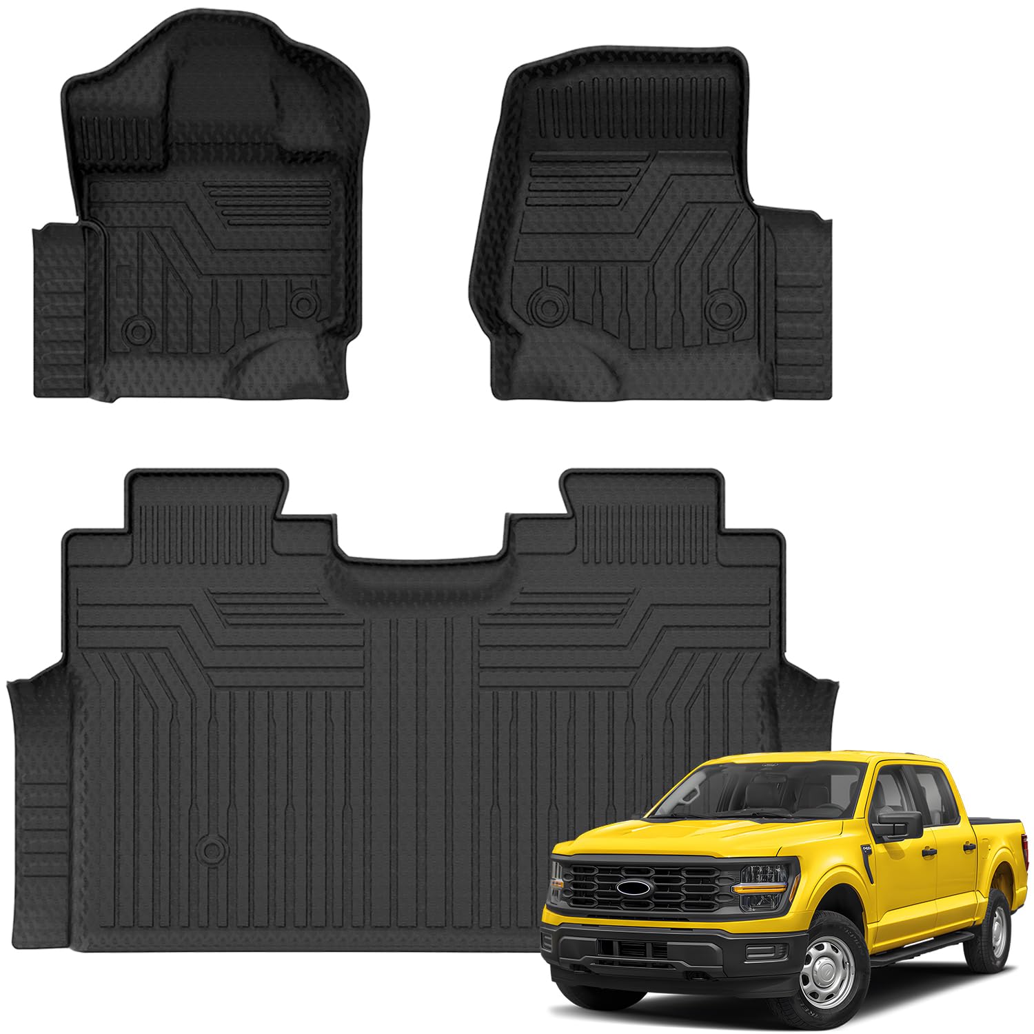 KUST Floor Mats for 2015-2026 Ford F-150/F150 Lightning SuperCrew Cab (Only for Rear Seat Without Under-Seat Fold Flat Storage), All Weather Car Mats for F150 Accessories TPE Rubber Raised Edge Image