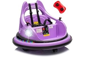 OKYBABY 12V Bumper Car for Kids, Bumper Car for Toddlers W/Remote Control, Electric Ride On Car with LED Lights & 360 Degree Spin, Bluetooth, Anti-Collision Padding 5-Point Safety Belt, Purple
