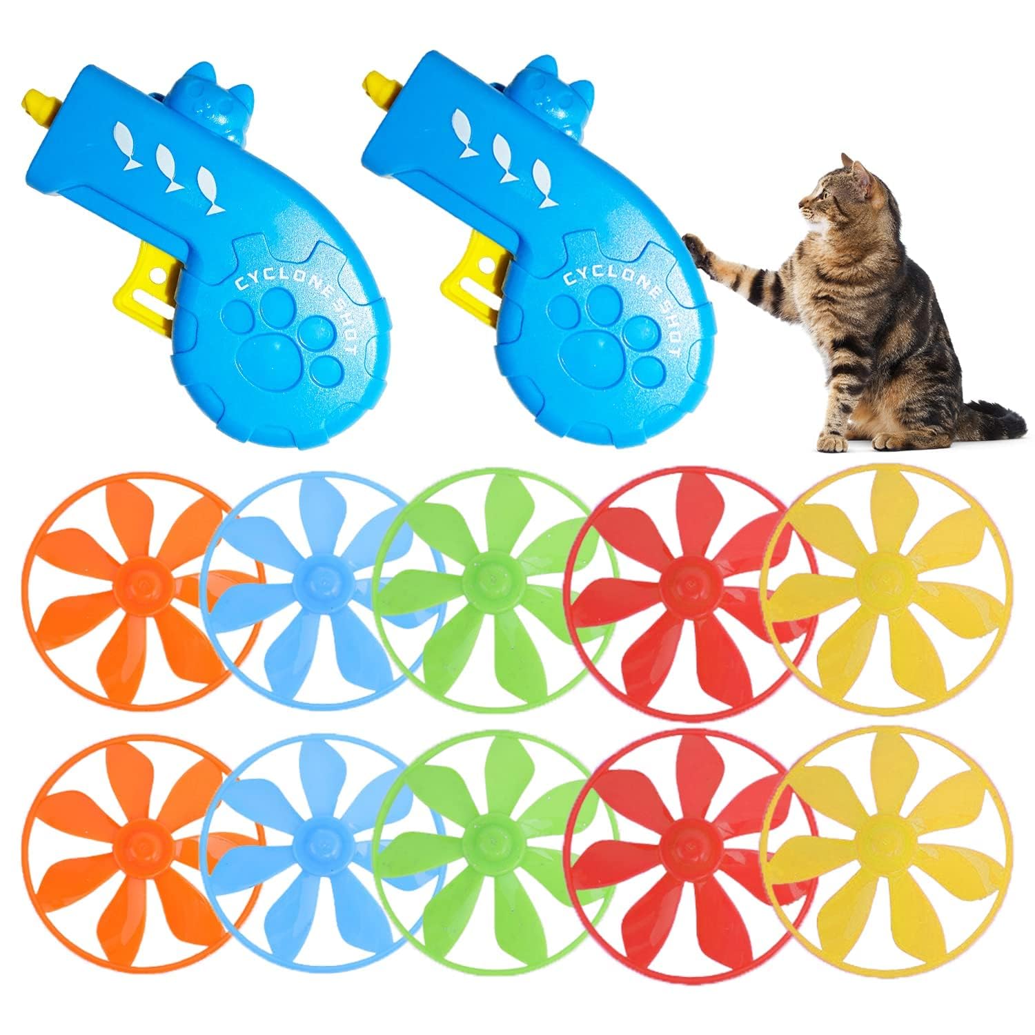 Photo 1 of 12 Pieces Cat Fetch Toy, Flying Pet Toys Saucer Launcher for Indoor, Disc Toys Training Chasing with Colorful Propellers, Pets Outdoor Toys