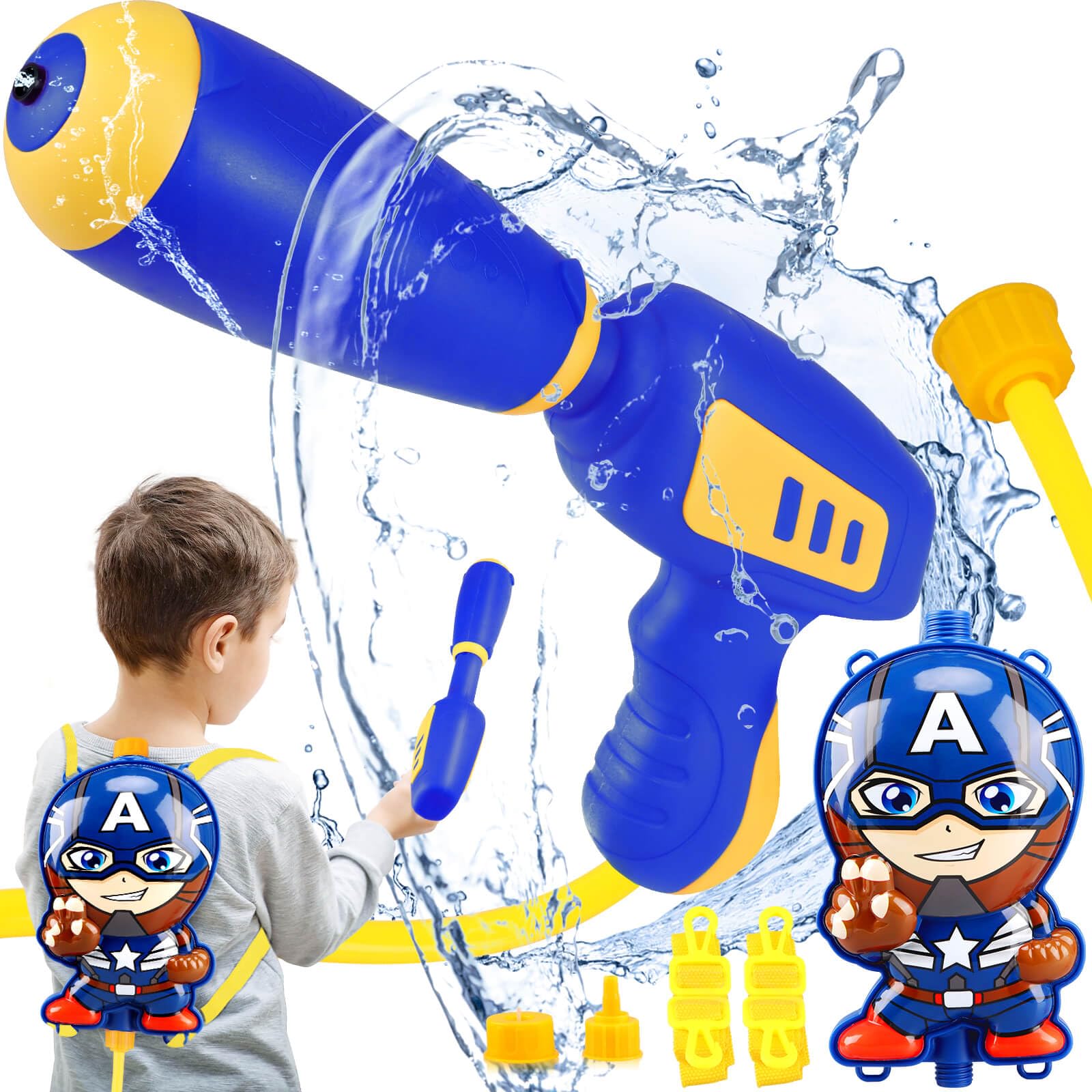 JONEG Toys for 3+ Year Old Boys: Water Gun Backpack for Kids Gifts for Age 3 4 5 6 7 8 Years Old Kids Birthday Presents Toy Summer Garden Pool Water Pistol Super Soaker Water Blaster