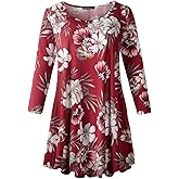 ZENNILO Women Casual Loose Fit Swing Flare Tunic Tops Basic Plus Size Flowy Shirt