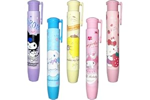 LOBSGOUS 5 PCS Erasers for Cinnamoroll - Kuromi - My Melody - Kitty, Retractable Pencil Erasers Back to School Supplies Suitable for Kid Party Favors Gift Exchange Game Reward Gifts
