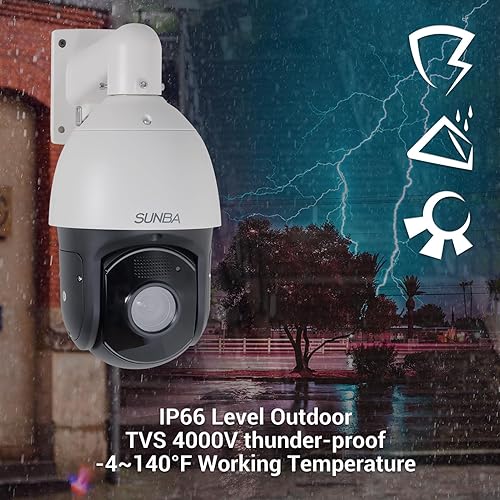 SUNBA 5MP PoE+ Auto Tracking PTZ IP Camera Outdoor, 72X Zoom High Speed  Security Dome, Two-Way Audio Bul