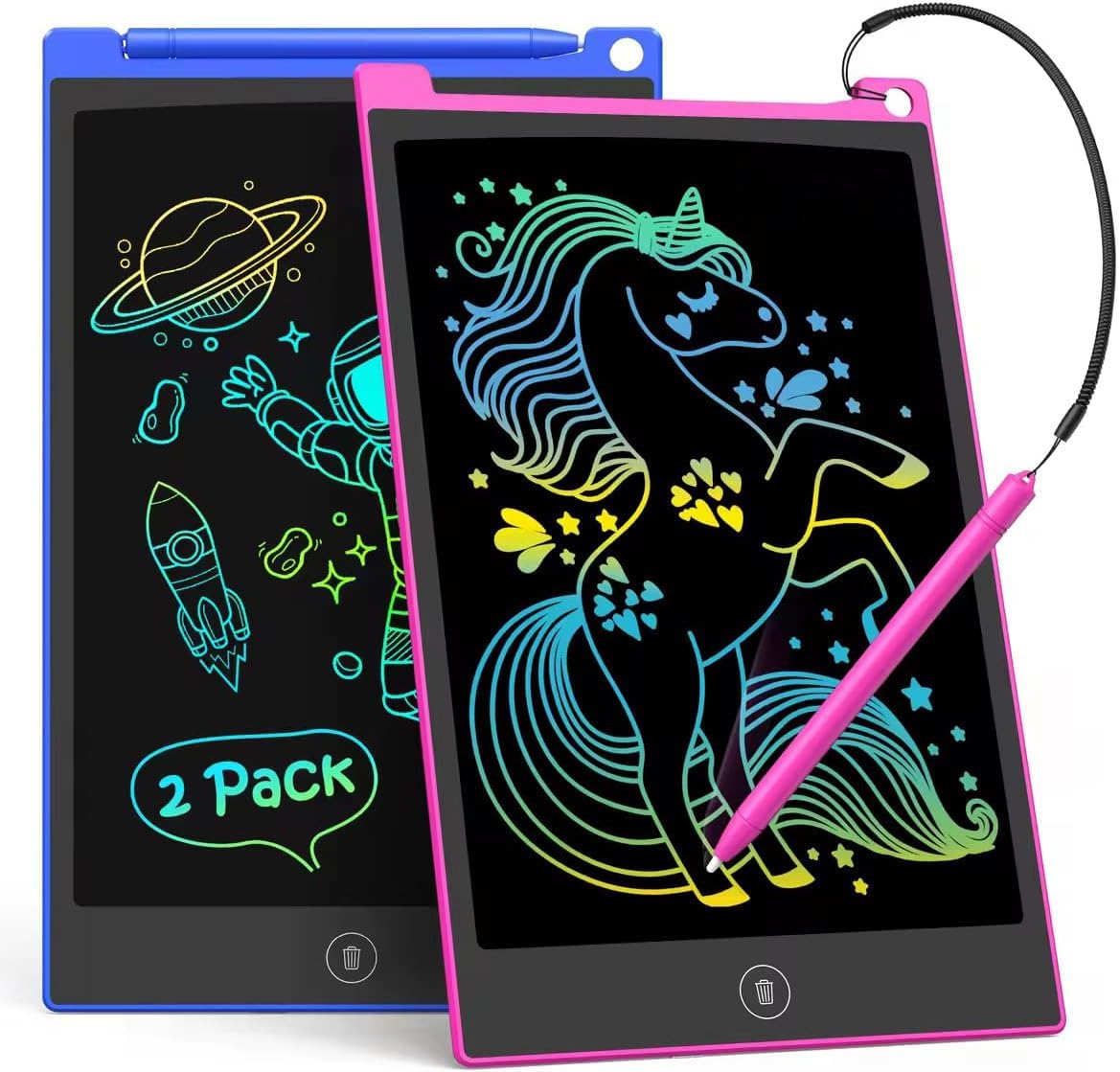 Photo 1 of TECJOE 2 Pack LCD Writing Tablet, 8.5 Inch Colorful Doodle Board Drawing Tablet for Kids, Kids Travel Games Activity Learning Toys Birthday Gifts for 3 4 5 6 Year Old Boys and Girls Toddlers