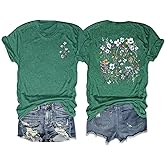 Women's Boho Flower T Shirt Vintage Floral Graphic Loose Tees Casual Funny Wildflowers Printed Cute Tops