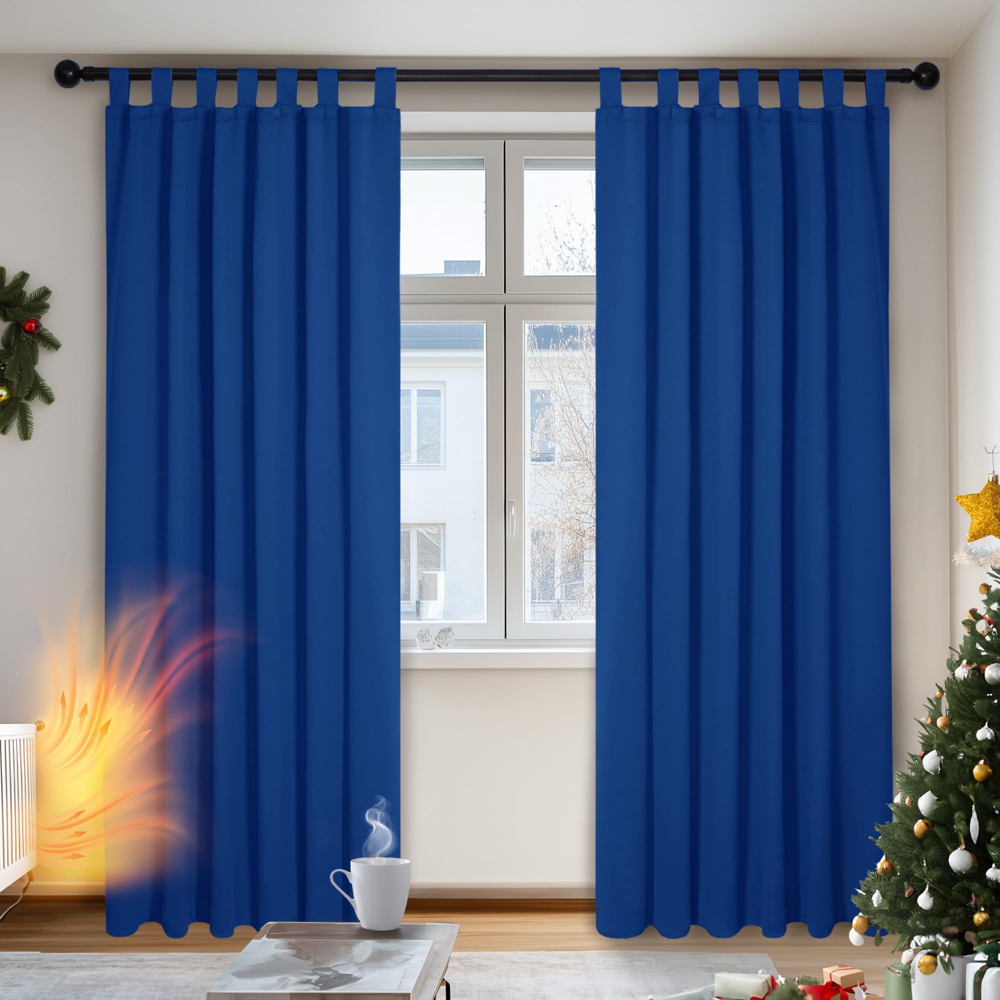 Deconovo Noise Reduction Curtains Blackout Curtains Tab Top Thermal Insulated Curtains for Childrens Bedroom Royal Blue W55 x L87 One Pair
