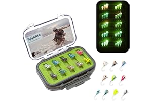 Gainfite Tungsten Ice Fishing Jigs Kit, 15/21/30/45-Piece 3.2/4/5/6mm Glow in Dark Tear Drop Lures with 2-Sided Waterproof Tackle Box - Walleye/Perch/Crappie Jigs for Cold Water