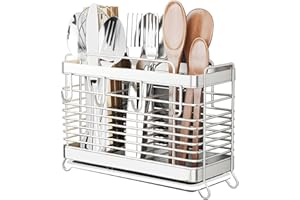 IWNTWY Utensil Holder, 3 Compartments Stainless Steel Utensil Drying Rack, Dish Drainer for Kitchen Counter, Silverware Cutle
