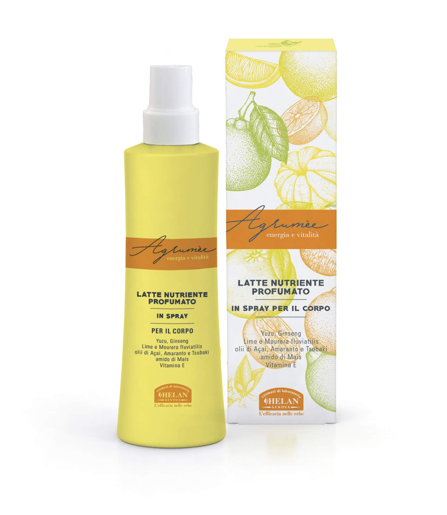 Helan Agrumèe - Nourishing, Scented Body Cream in Spray with Vitamin E, Ginseng and Lime Extracts - Non-Greasy, Gentle Moisturiser and Toning Body Milk for a Silky Effect - Made in Italy, 200 ml