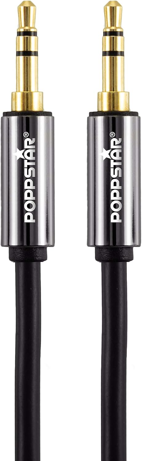 Poppstar 1m AUX 3.5mm Stereo Audio Cable (jack cable, gold plated), headphone cable - speaker cable for headphones, smartphone, MP3 player, car radio, black - Image 3