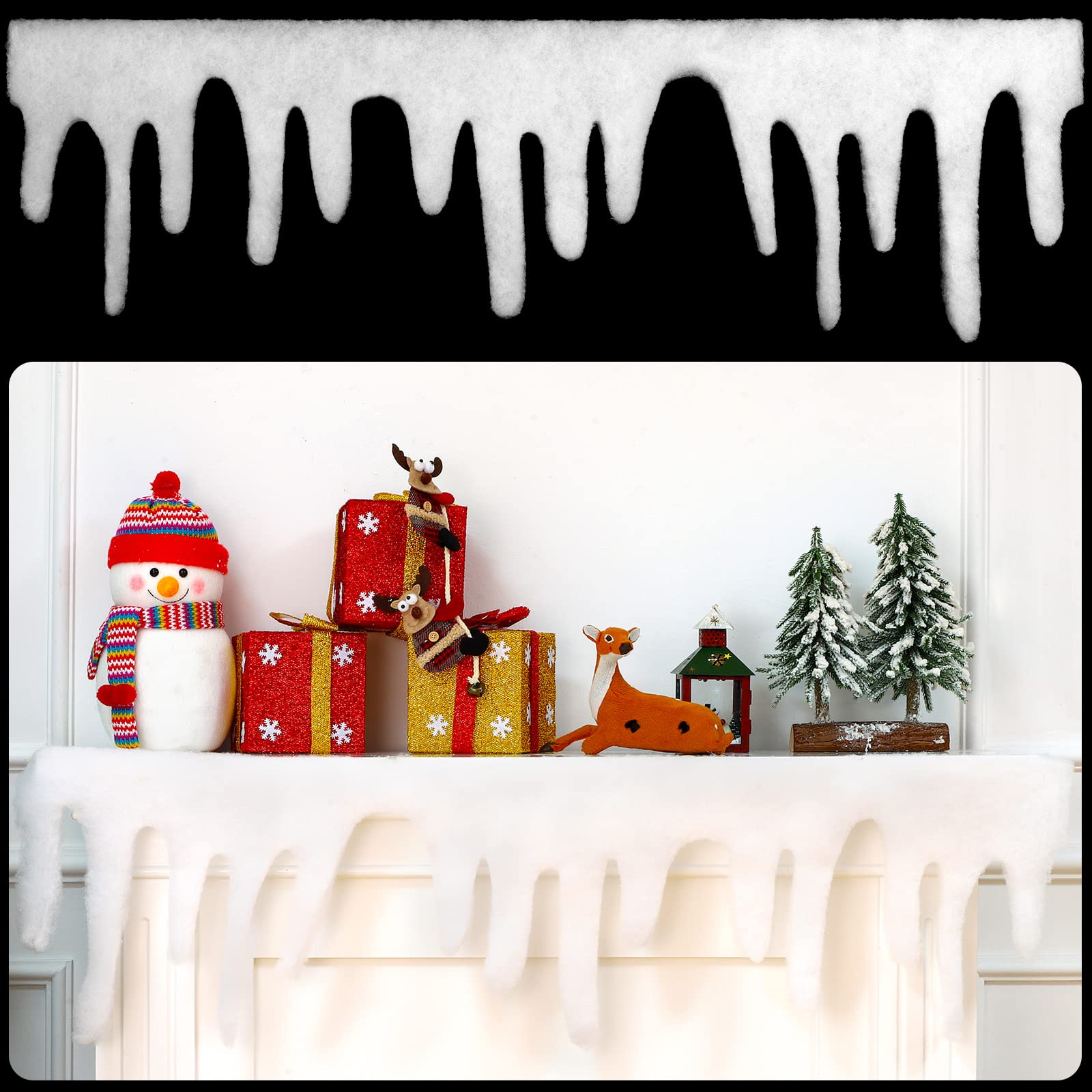 Geosar 4 Pieces Christmas Icicle Borders Winter Bulletin Board Borders Snow Decorations Icicle Trim Fringe Garland for Christmas Xmas Holiday Window Sill Mantel Wall Decor