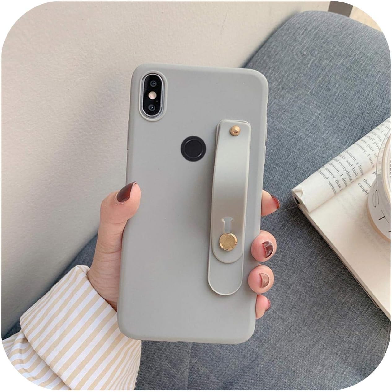 Wriststrap Phone Holder Silicone Case for Samsung Galaxy A50 A70 A7 2018 A30 A40 A20 A10 M30S A51 A71 A20E A01 Soft Back Cover -Hand Band Gray-A50 (A30S A50S)