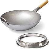 14 Inch Wok Pan with Ring - 2 Piece - Woks and Stir Fry Pans for Home and Professional Cooking – Hand Hammered Carbon Steel W