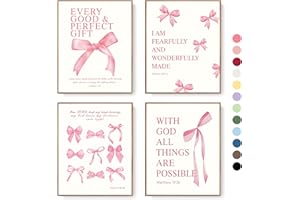 LARTSFRO Coquette Pink Bow Christian Wall Art Decor Posters for Bedroom, Bathroom, Dorm, Aesthetic Wall Posters for College Teen, Girls, Gifts, Inspirational, Bible Verses, Unframed, 10x8 Inch, 4 Pcs