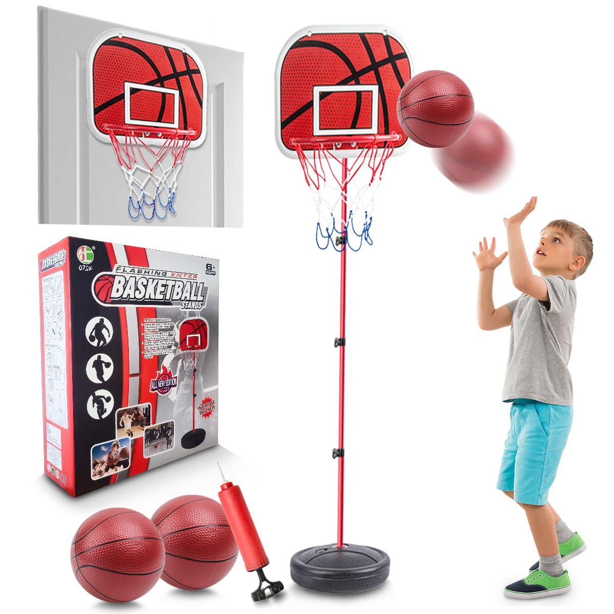 Photo 1 of Kids Portable 2ft-5.74ft Basketball Hoop Indoor Outdoor Adjustable Height Mini Basketball Hoops Ball Games for Toddler 3 4 5 6 7 8 Year