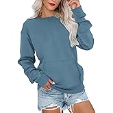 MISFAY Womens Oversized Sweatshirt Casual Long Sleeve Crewneck Hoodie Solid Pullover Lightweight Loose Tops with Pocket