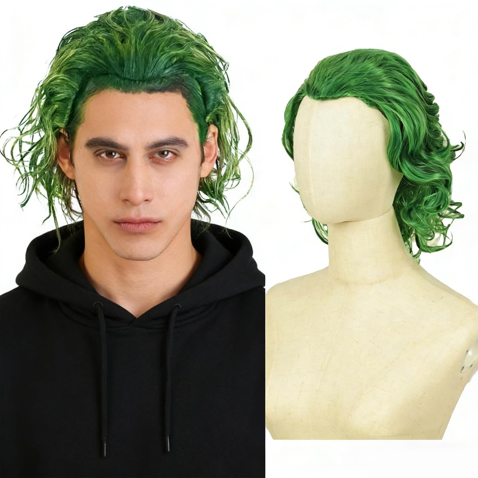 QUEENTAS The Joker Wig - Green Clown Cosplay Mens Short Curly Synthetic Wig Halloween Costume
