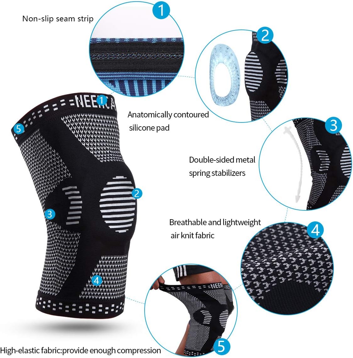 NEENCA Professional Knee Brace,Knee Compression Sleeve Support for Men Women with Patella Gel Pads & Side Stabilizers,Medical Grade Knee Pads for Running,Meniscus Tear,ACL,Arthritis,Joint Pain Relief: Sports & Outdoors