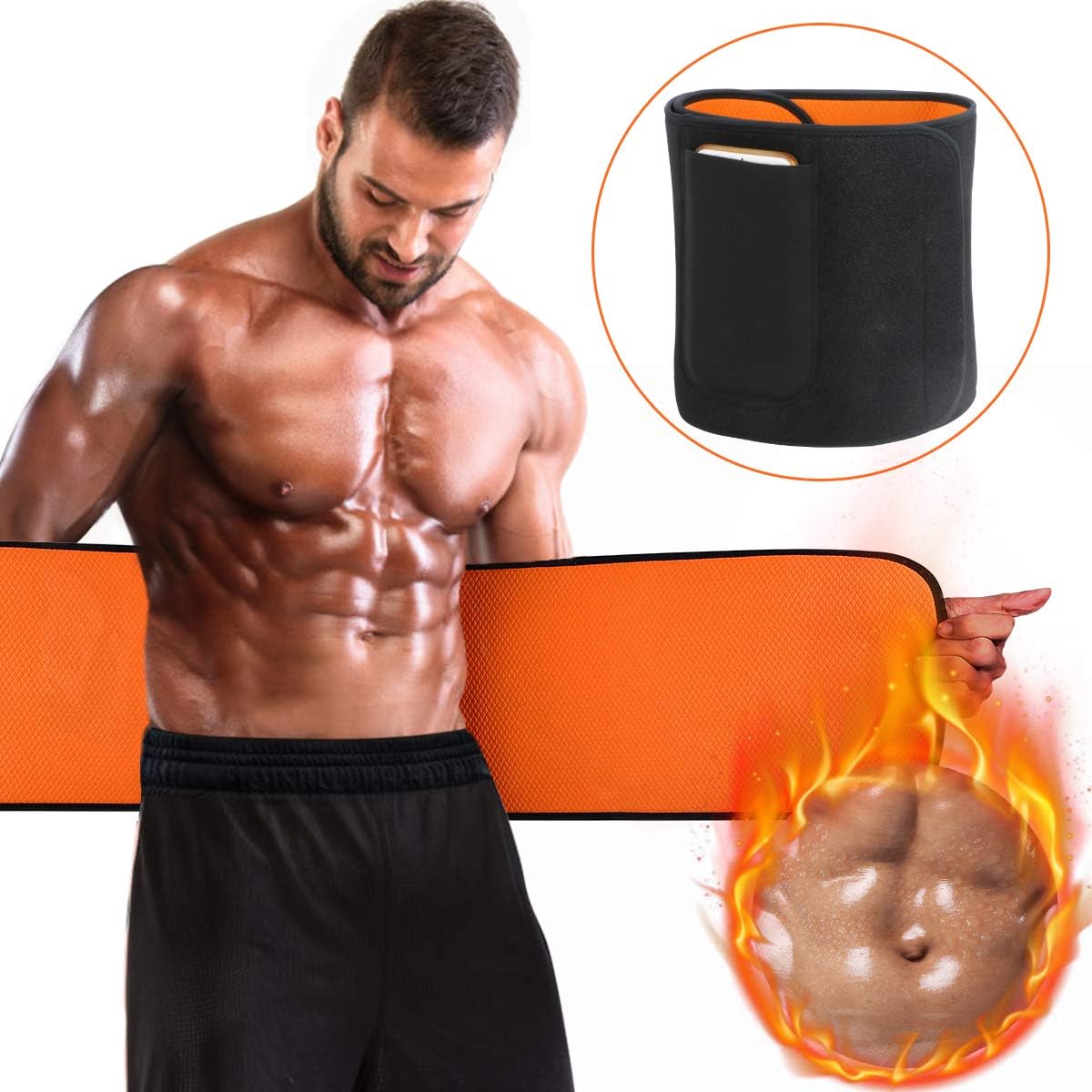 Magicfun Waist Trimmer Belt, Adjustable Slimming Belt with Phone Bag, Breathable Neoprene Sweat Trainer Belt for Exercise Gym Fitness, Fat Burning and Body Shaping, Accelerates Weight Loss