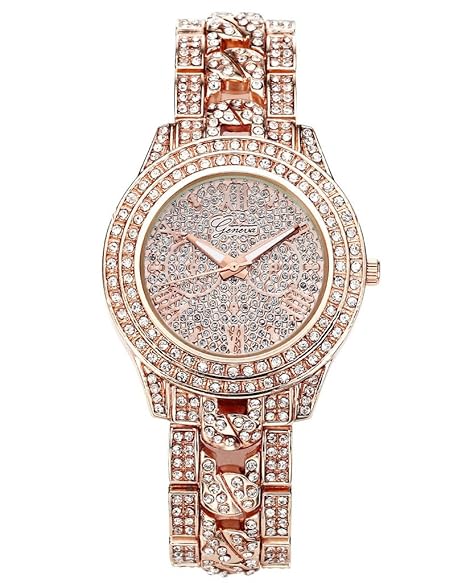 JSDDE Uhren,Luxus Elegangt Damen Armbanduhr mit Strass Glitzer Dial Damenuhr Metall-Band Ladies Dress Analog Quarzuhr
