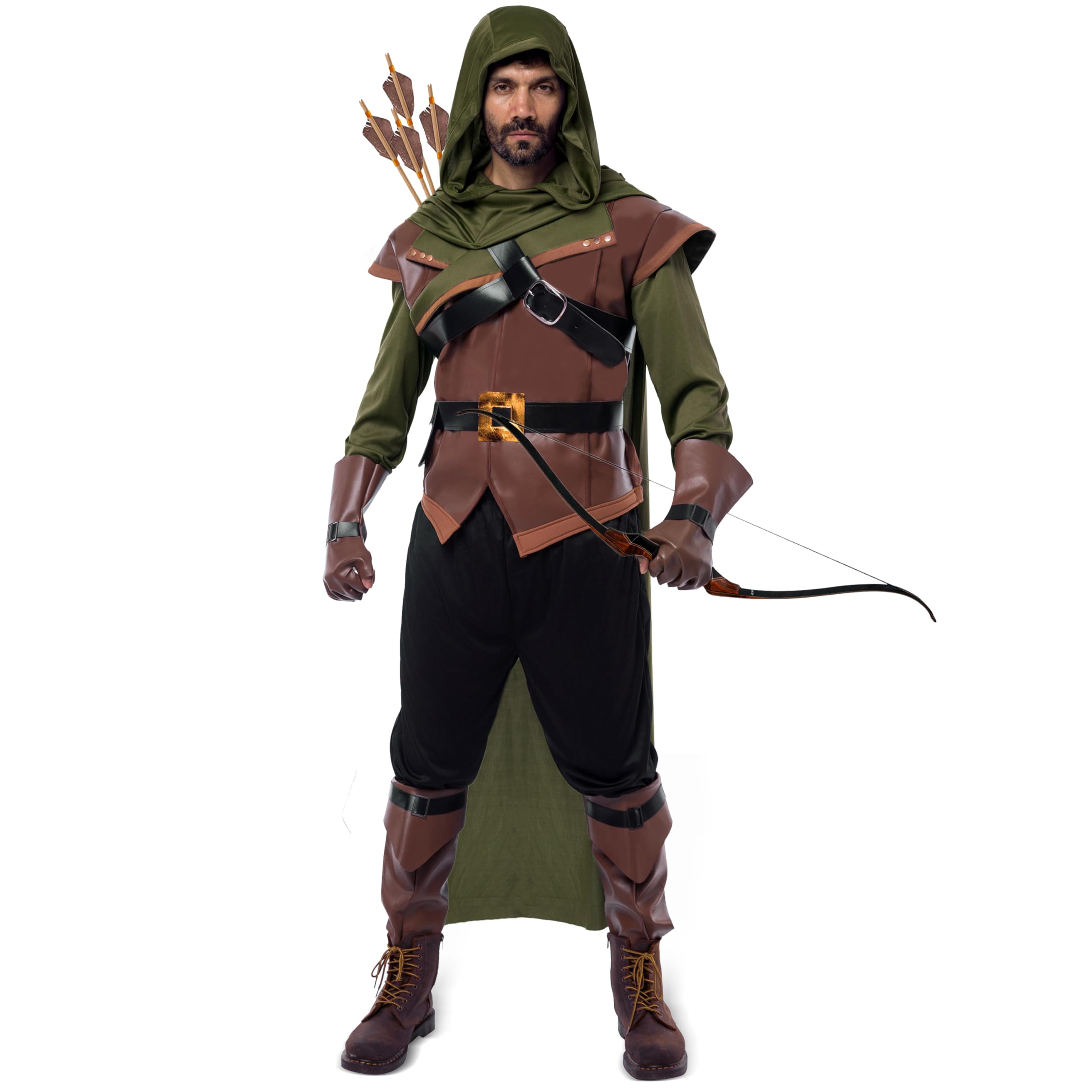 Spooktacular Creations Renaissance Robin Hood Deluxe Men Costume Set Made of Leather for Halloween Dress Up Party (Large)