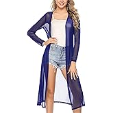 Totatuit Long Summer Cardigan for Women Lightweight Open Front Tops Solid Duster Swimwear Beach Cover Up