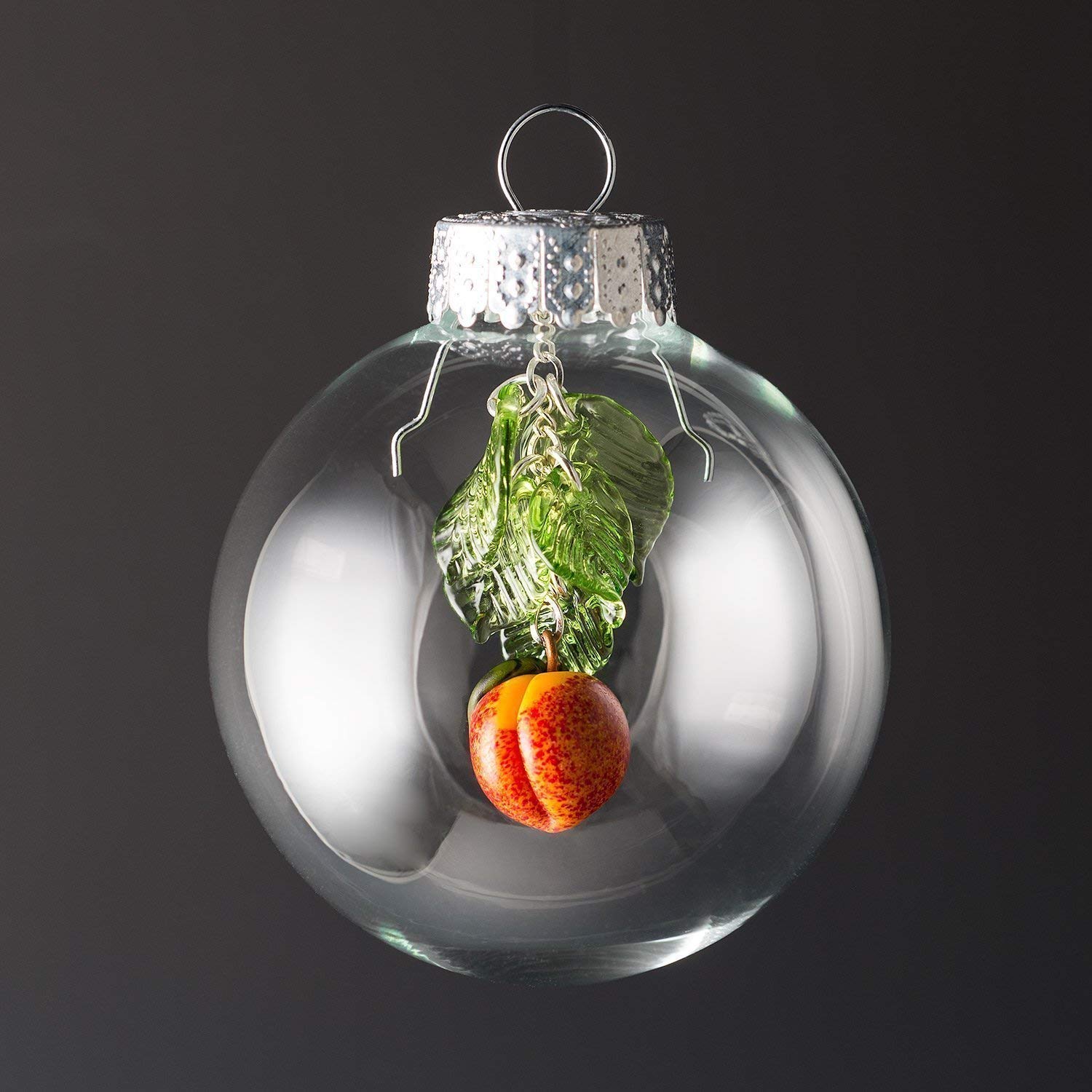 Glass Peach Christmas Ornament with Five Leaves Handmade