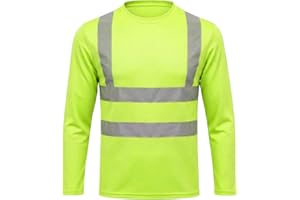 HYCOPROT Hi Vis Safety Shirts High Visibility Long Sleeve Tee Shirt Lightweight Quick Dry Work Tops with Reflective Strips
