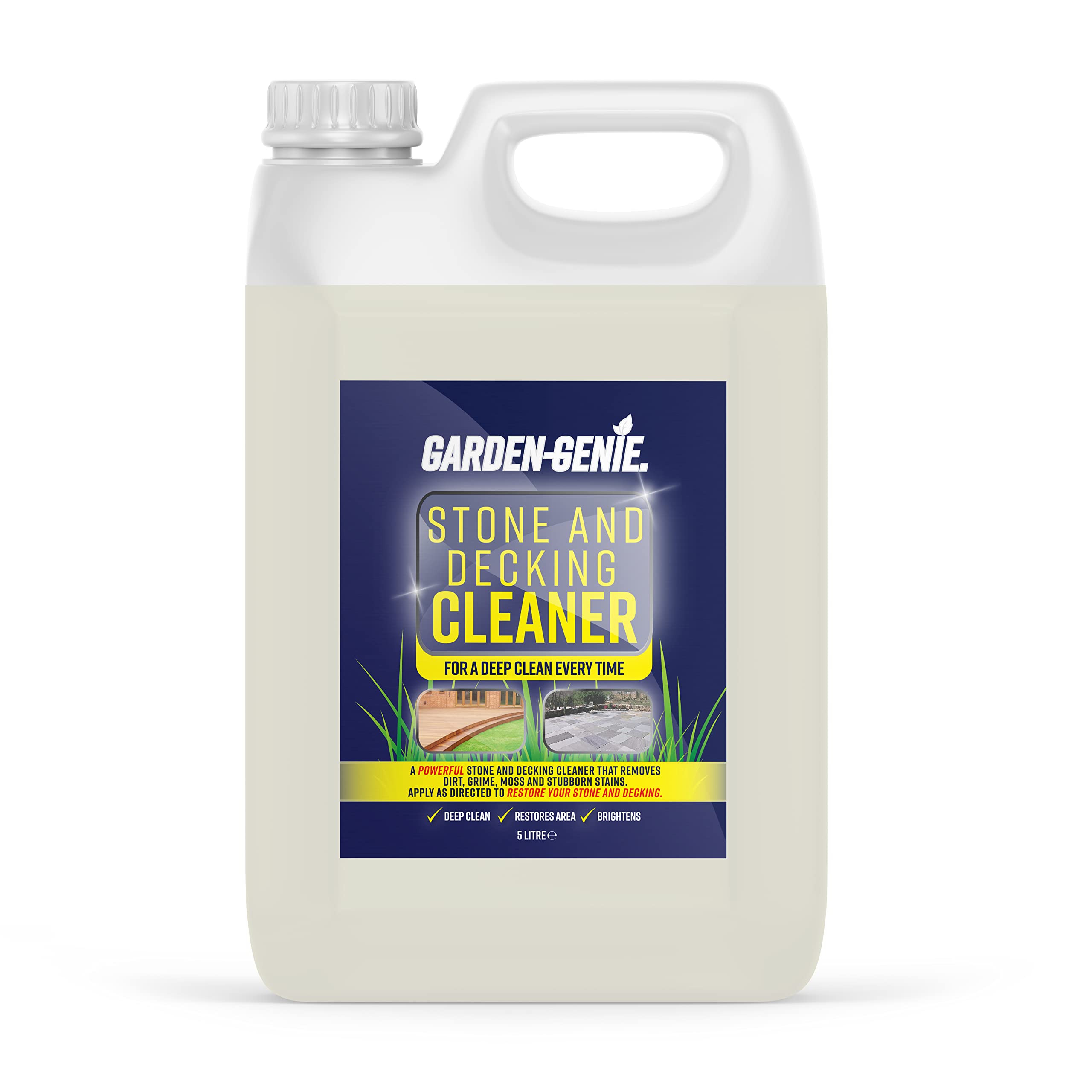 Garden Genie - Stone & Decking Cleaner | Powerful Outdoor Treatment for Path and Patio, Removes Mould, Mildew Lichen & Algae - 5 Litre