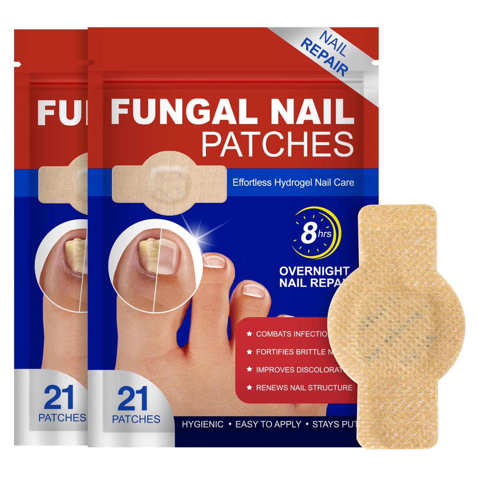 Photo 1 of Nail Patches-21 Patch Toenail Treatment Extra Strength Renewal Nail Pacthes for Damaged, Discolored, Yellow, Thick, Brittle Toenails 8-Hour Overnight Repair, Breathable & Hypoallergenic
